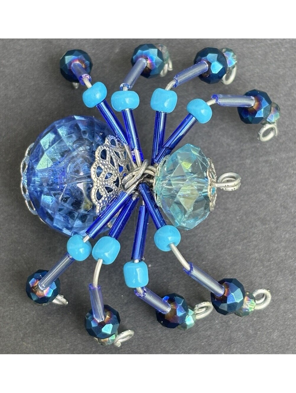 Small Blue Beaded Spider Arachnid Decor 1.75"